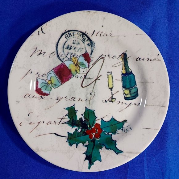 4 Williams Sonoma Portugal Pottery Christmas in Paris Salad Dessert Plates Set - Picture 7 of 10